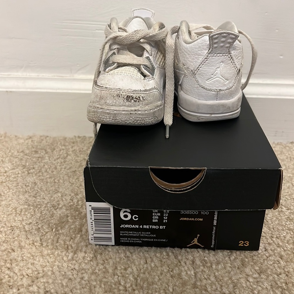 Jordan 4 Retro BT size 6c Child white silver